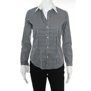 Ralph Lauren Black White Cotton Plaid Long Sleeve Button Down Blouse Size 2